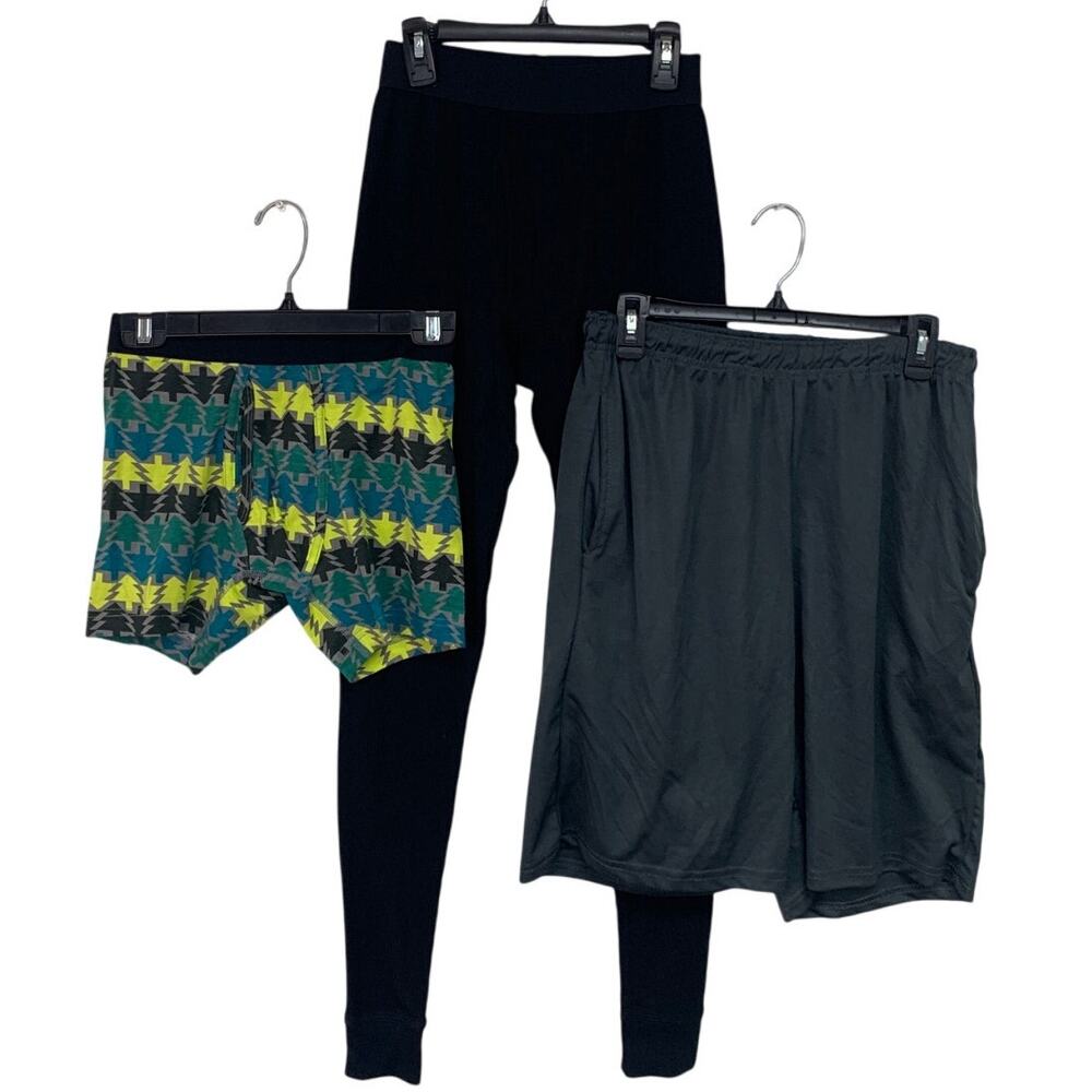 Lot of 3 Mens Small Waffled Long Underwear Boxer Briefs Drawstring Waist Shorts